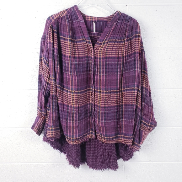 Free People Tops - Free People Come On Over Plaid Long Sleeve Flannel Shirt Oversized Size XS‎